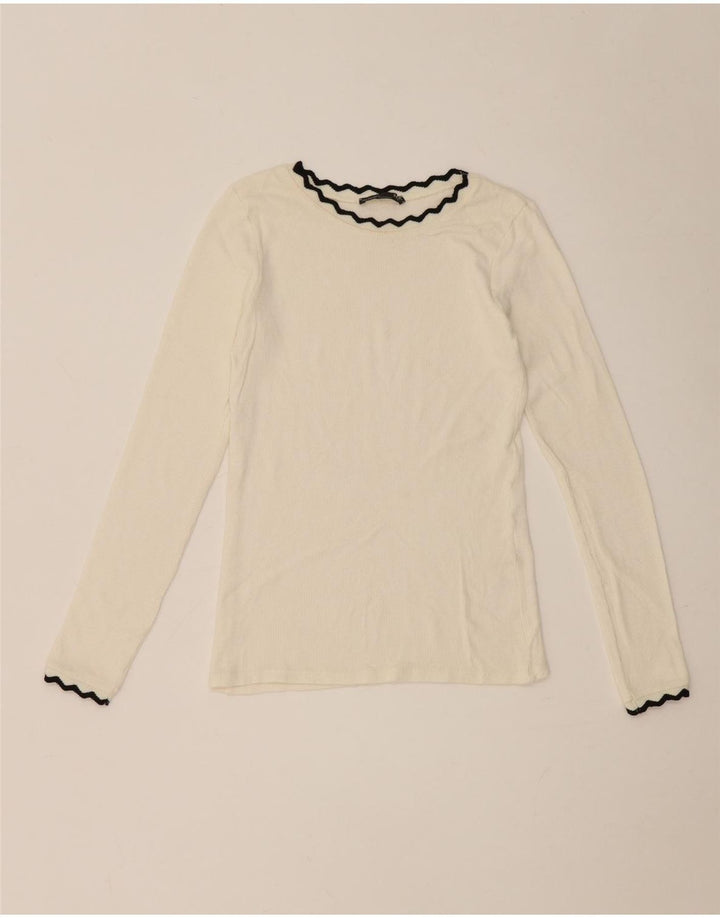 Zara Mujer Crop Top Manga Larga UK 8 Small Blanco