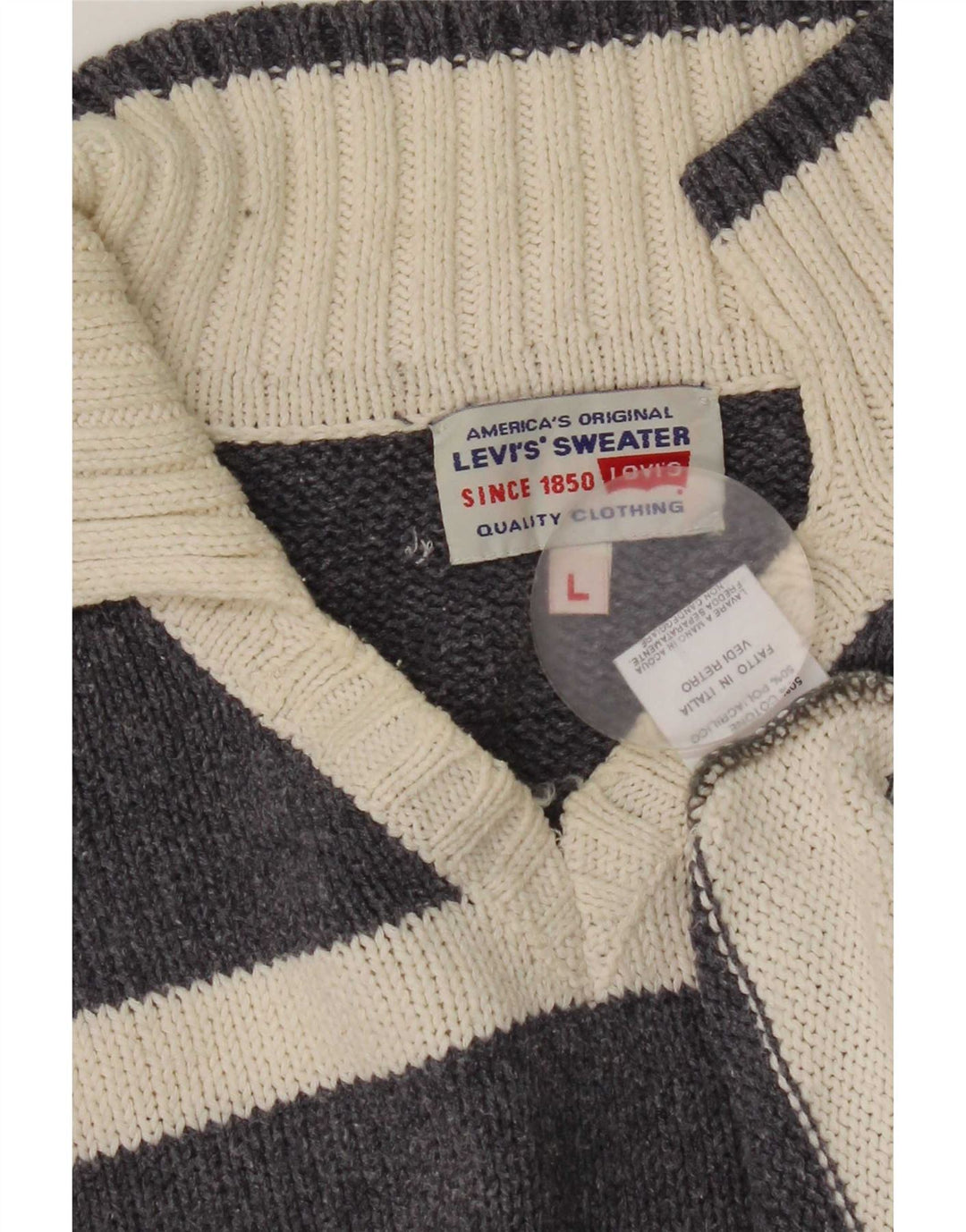 Levi's Hombre Polo Neck Jumper Sweater Grande Gris Rayas Algodón