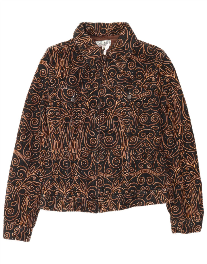 Vintage mujer chaqueta utilitaria Reino Unido 14 medio negro Paisley