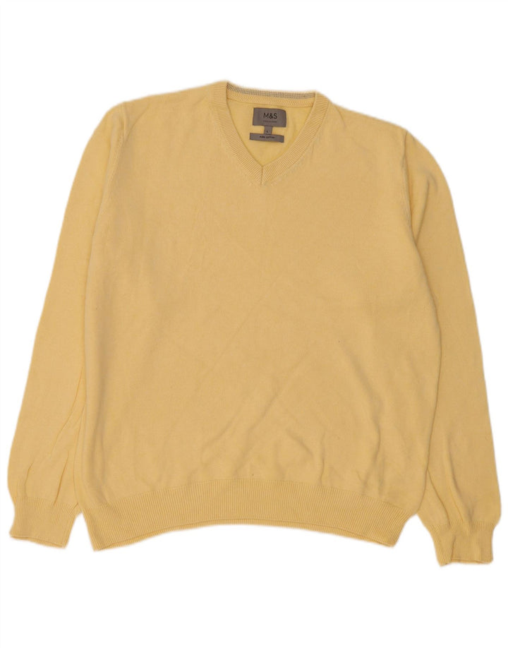 Marks & Spencer Jersey con cuello en V para hombre, talla grande, algodón amarillo