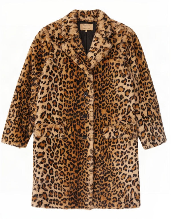Zara Mujer Trafaluc Abrigo De Piel Sintética Reino Unido 46 Grande Estampado Animal Marrón
