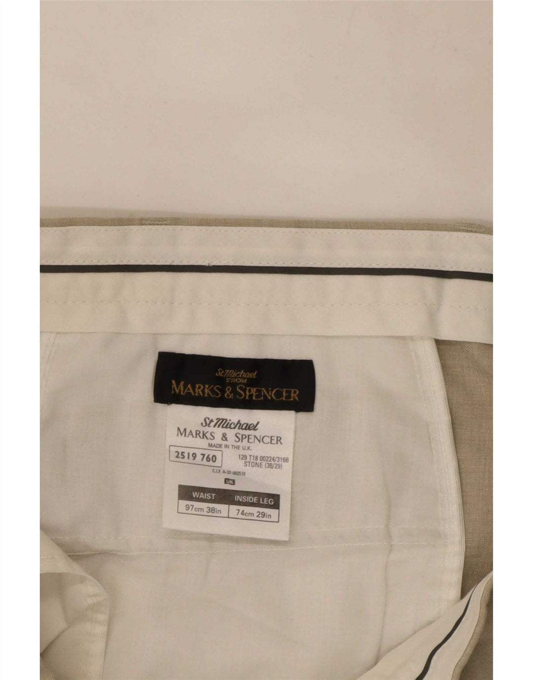 Marks & Spencer Pantalón chino recto para hombre W38 L27 Poliéster beige