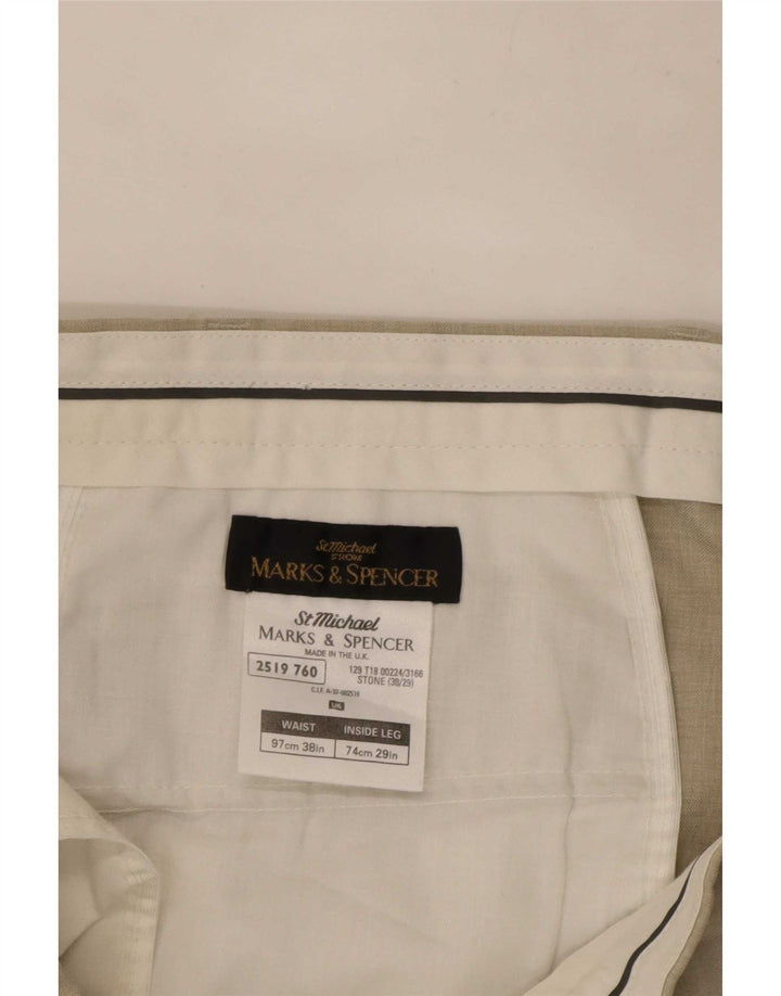 Marks & Spencer Pantalón chino recto para hombre W38 L27 Poliéster beige
