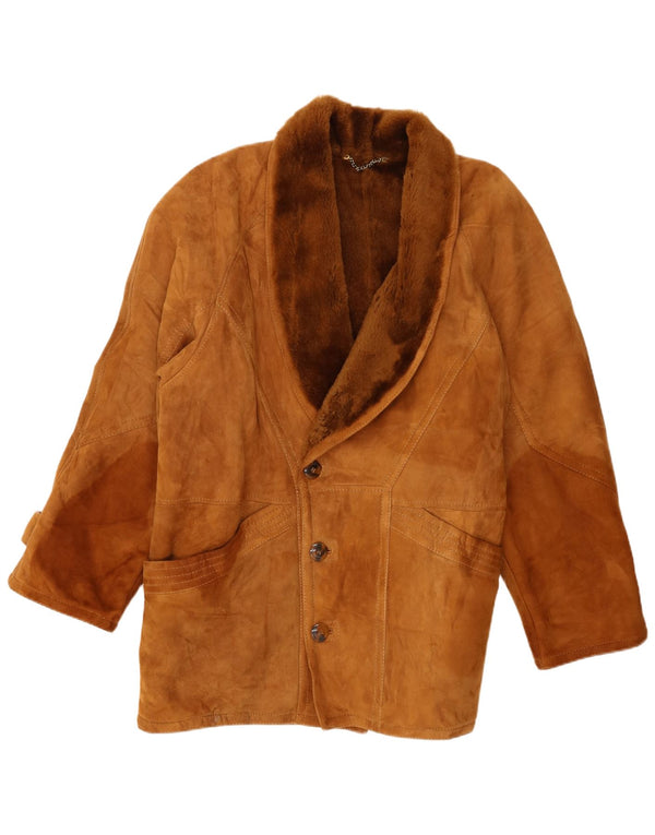 Chaqueta de piel de oveja vintage para hombre IT 54 2XL Marrón
