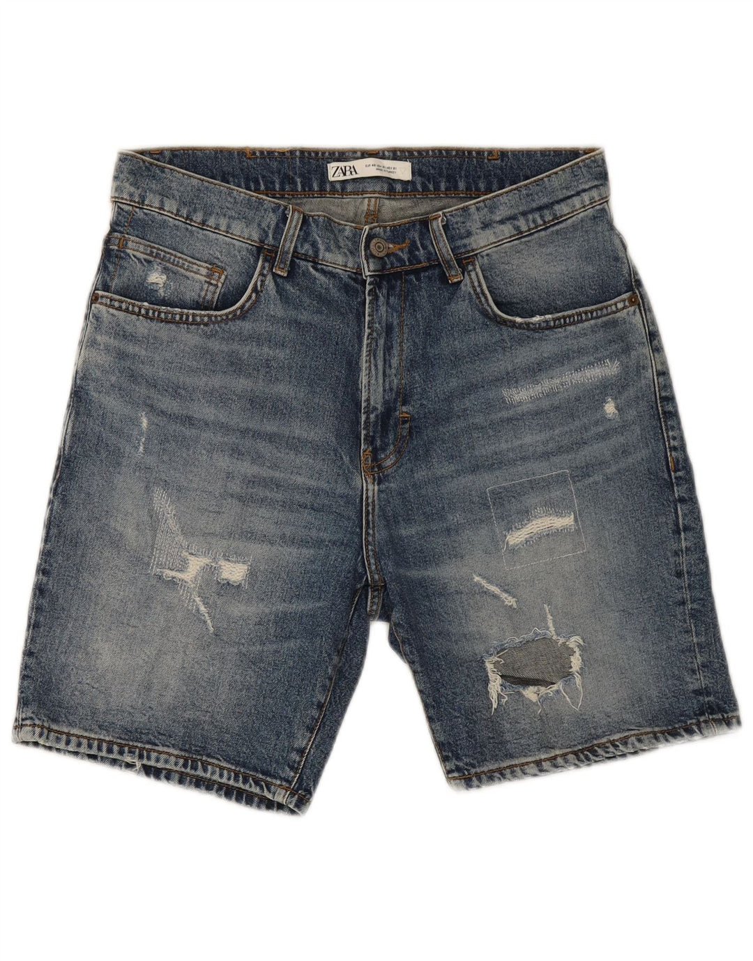Zara Mens Shorts De Mezclilla Desgastados EU 40 Medium W31 Azul