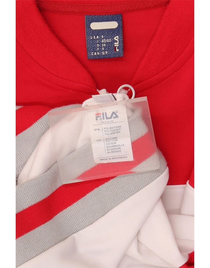 Fila Mujer Crop Chándal Top Chaqueta UK 10 Small Rojo Colorblock Poliéster