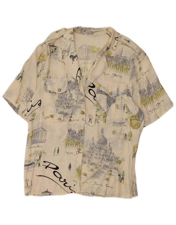 Vintage mujer gráfica manga corta camisa blusa EU 36 pequeño de blanco