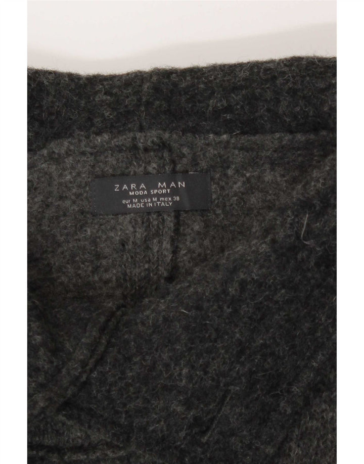 Zara Hombre Abrigo cortavientos con capucha y doble botonadura UK 38 Lana gris medio