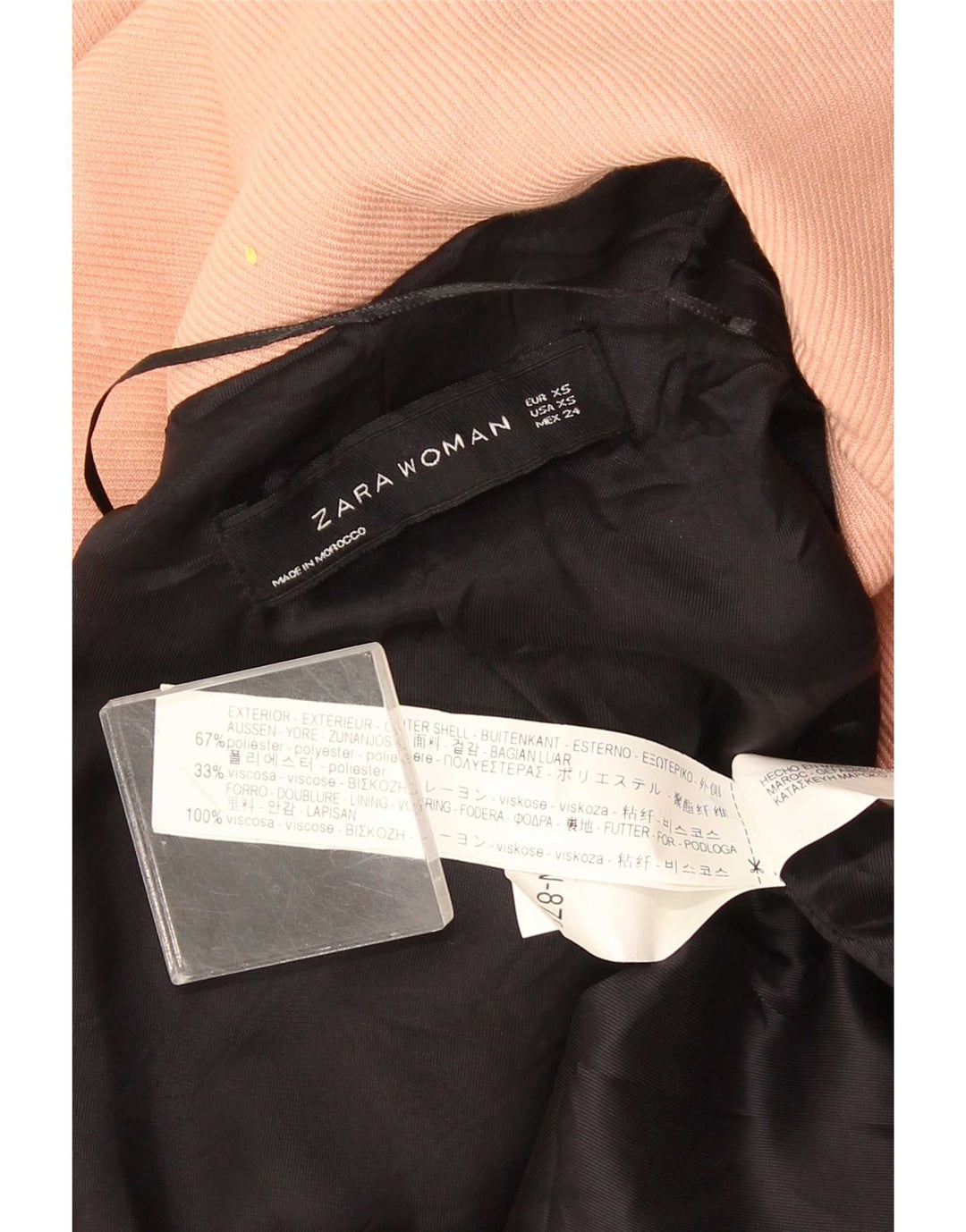 Zara Chaqueta tipo blazer abierta y larga de gran tamaño para mujer UK 6 XS Poliéster rosa