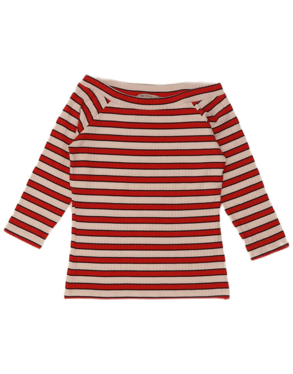 Marks & Spencer Top con hombros descubiertos para mujer, manga 3/4, talla 40, talla mediana, color rojo a rayas