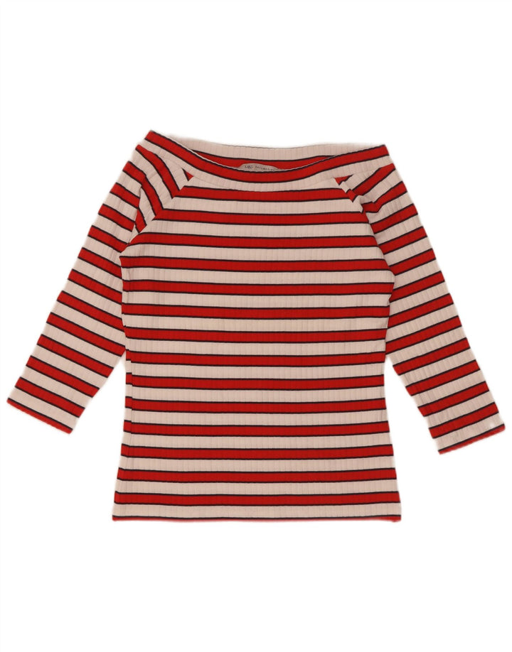Marks & Spencer Top con hombros descubiertos para mujer, manga 3/4, talla 40, talla mediana, color rojo a rayas