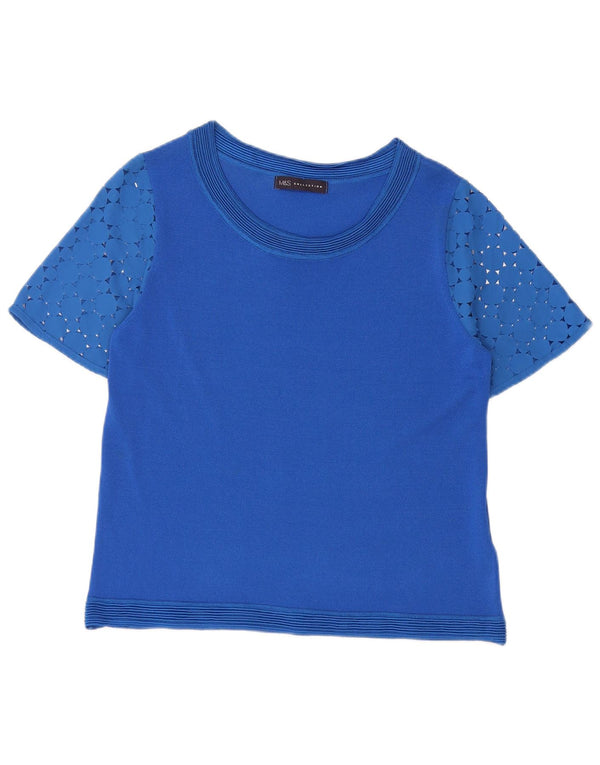 Marks & Spencer Blusa para mujer Top UK 42 Viscosa geométrica azul medio