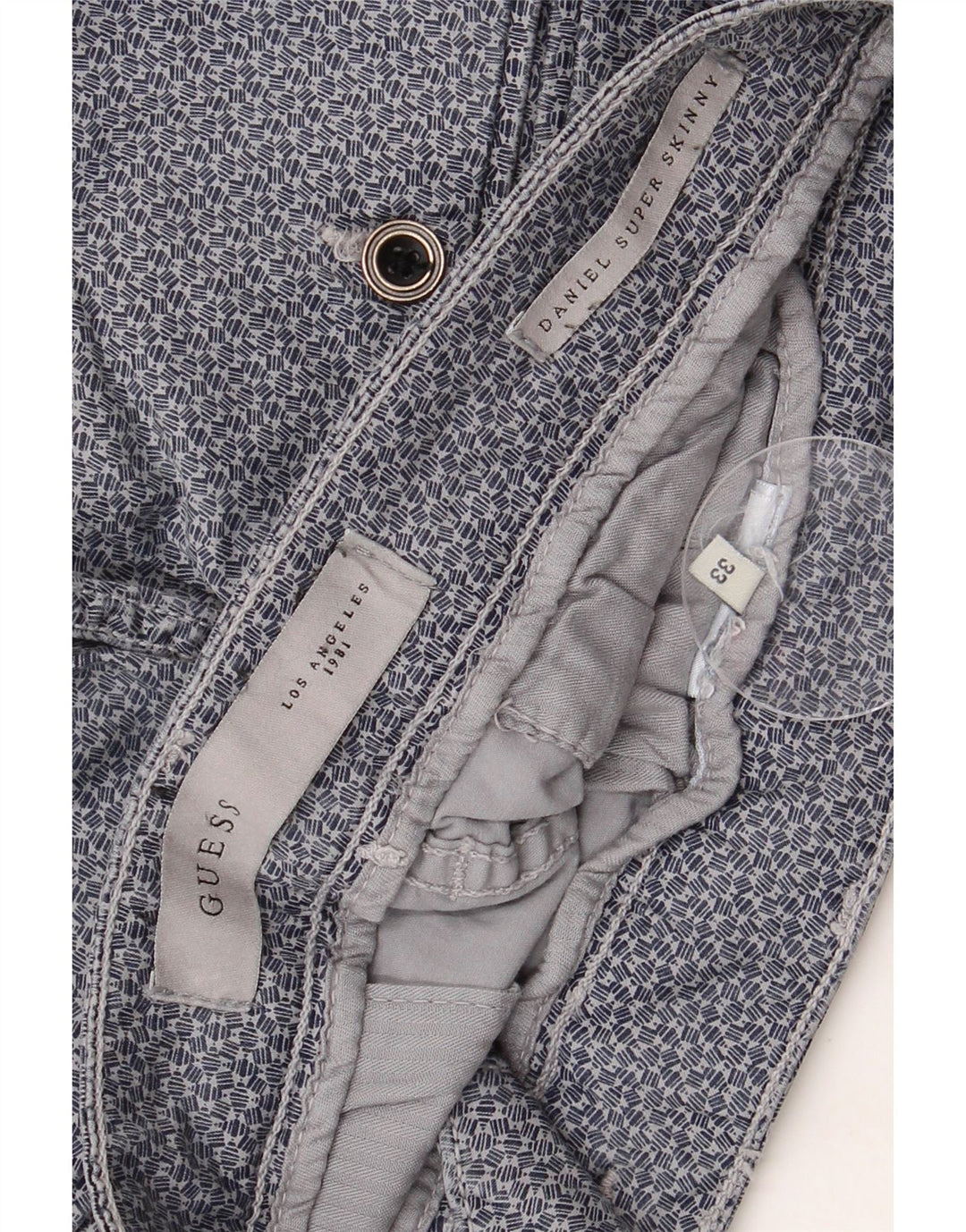 GUESS Pantalón Chino Daniel Skinny para Hombre W33 L29 Azul Geométrico