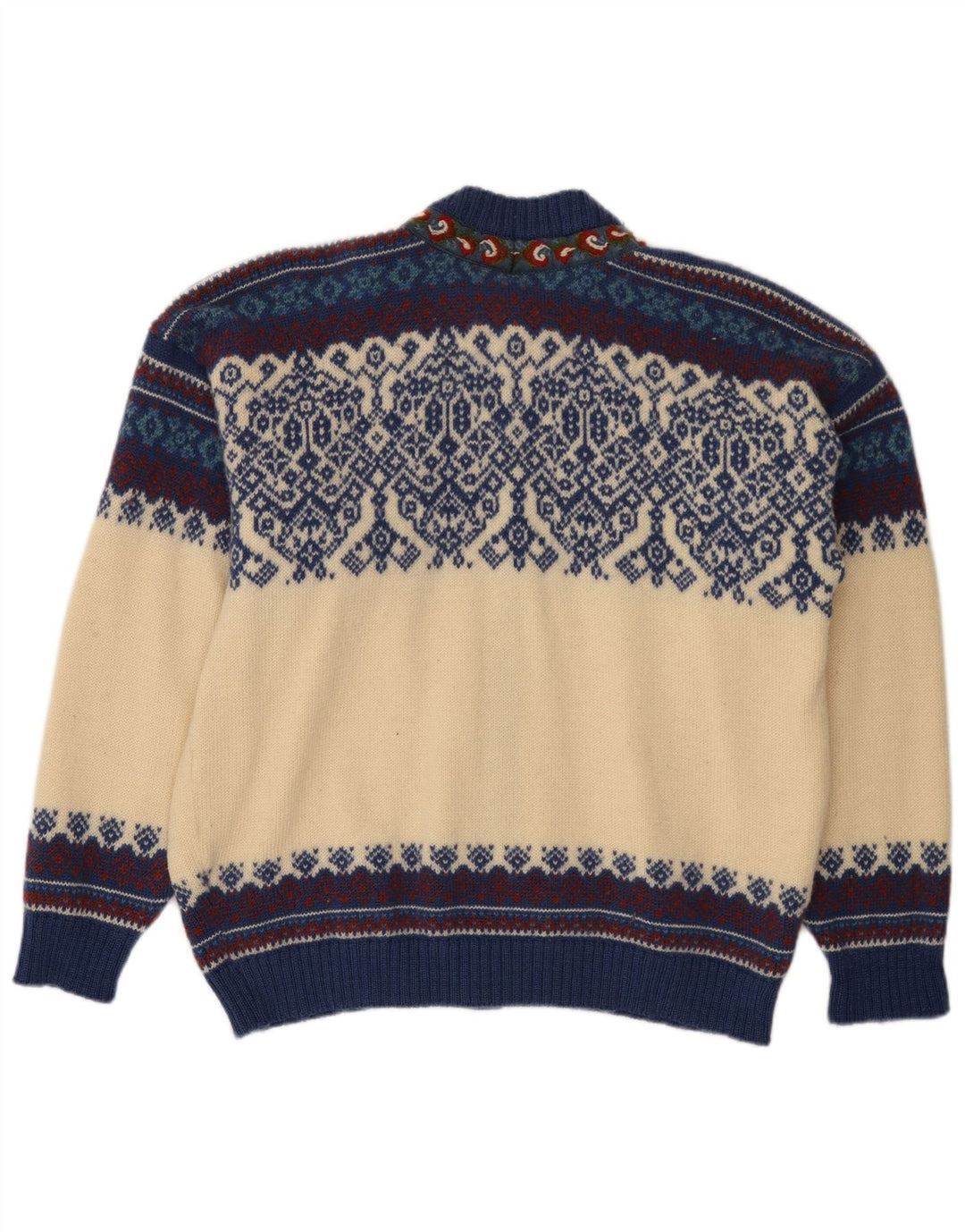 Vintage hombres Cardigan suéter grande de blanco Fair Isle