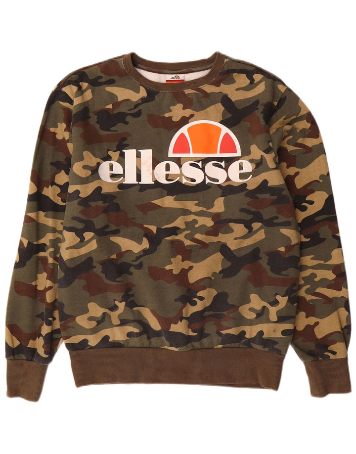 Ellesse Hombre Sudadera Gráfica Jumper Large Khaki Camuflaje Algodón