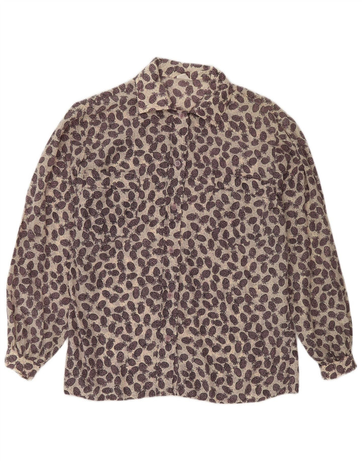 Vintage mujer patrón abstracto camisa blusa Reino Unido 12 medio púrpura