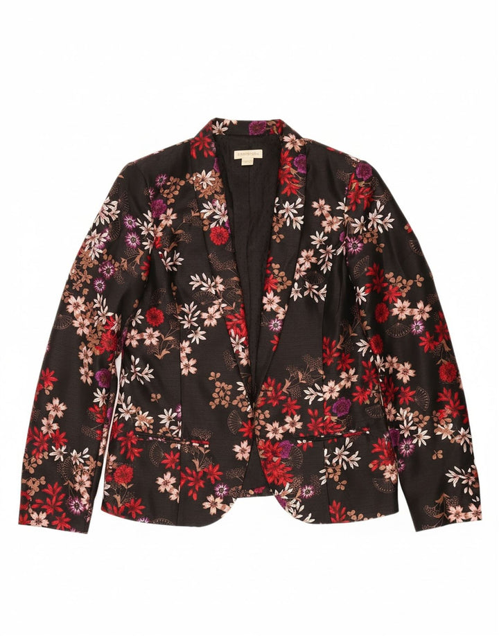MONSOON Womens Blazer Jacket UK 14 Large Black Floral Polyester