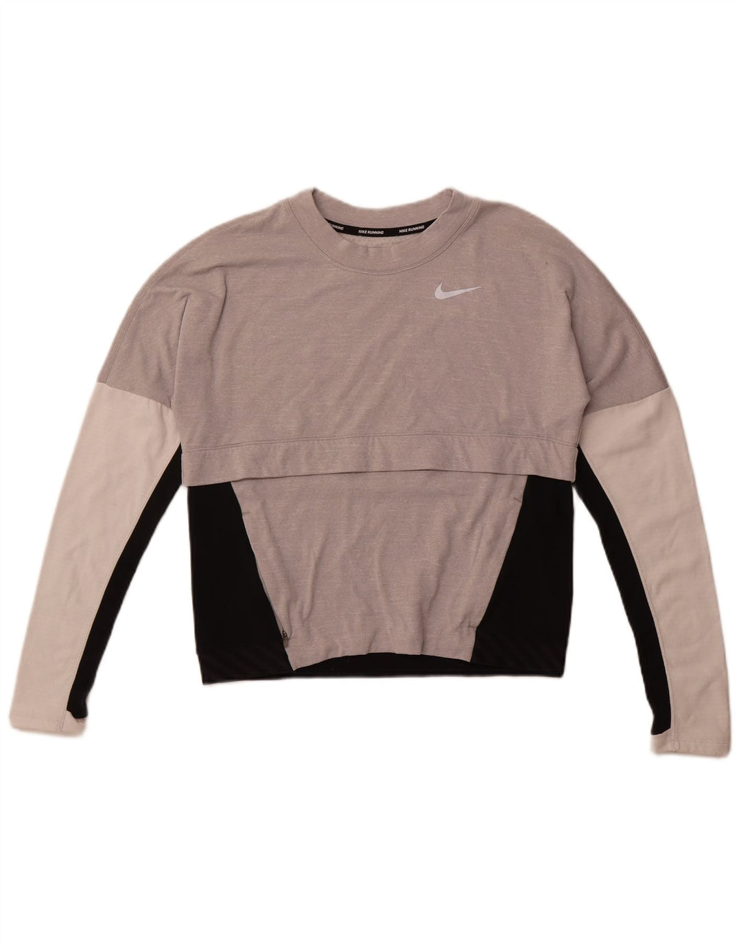 Nike Mujer Dri Fit Top Manga Larga UK 10 Pequeño Gris Colorblock Poliéster