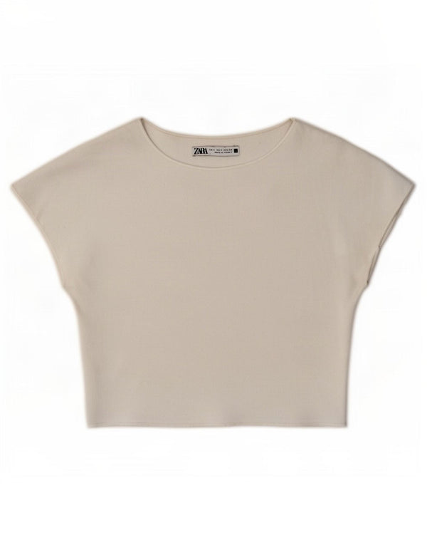 Zara Mujer Crop Batwing Blusa Top UK 8 Small Blanco
