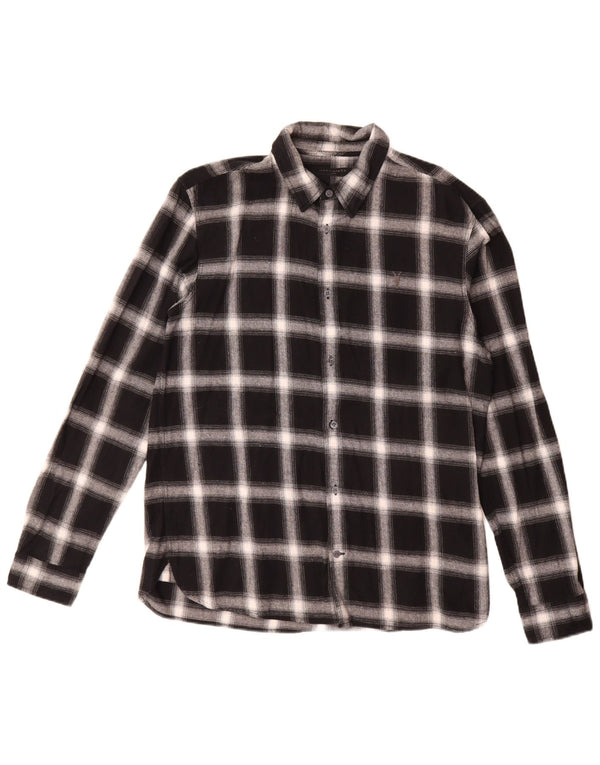 All Saints Camisa de franela para hombre Algodón a cuadros negros grandes