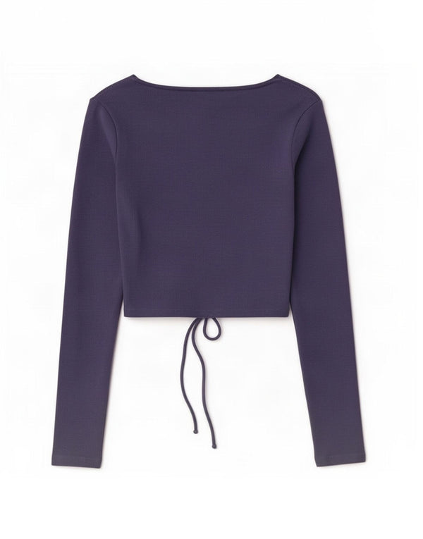 Zara Mujer Crop Top Manga Larga UK 42 Medio Algodón Púrpura