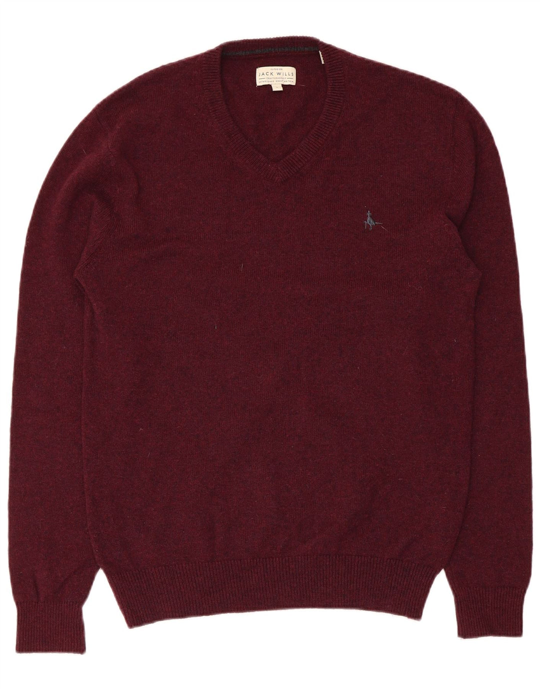 JACK WILLS Jersey con cuello en V para hombre de lana merino granate grande