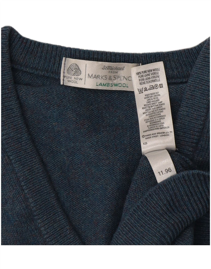 Marks & Spencer Jersey con cuello en V para hombre de lana de cordero azul pequeño