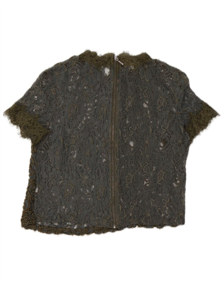 Zara Mujer Crop Lace See Through Top Reino Unido 10 Pequeño Caqui Floral
