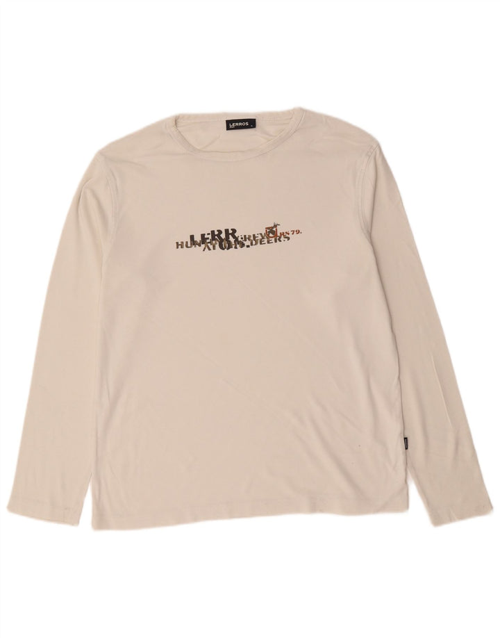 Lerros Hombre Gráfico Top Manga Larga XL Algodón Blanco
