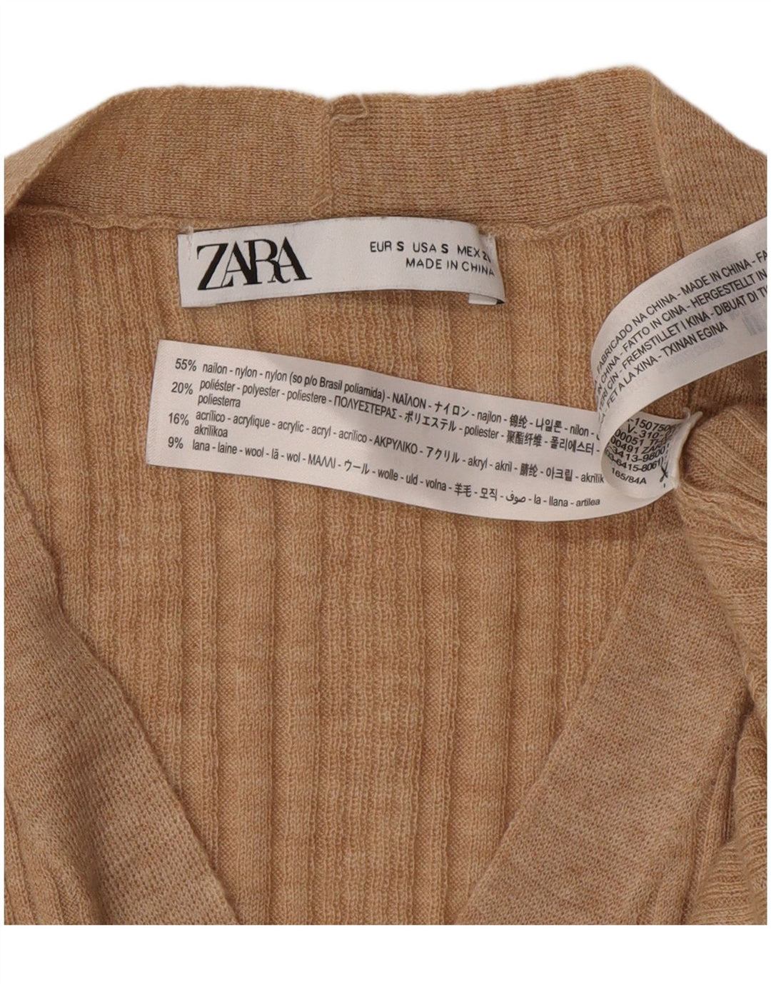 Zara Mujer Cárdigan Suéter UK 10 Small Beige Nylon