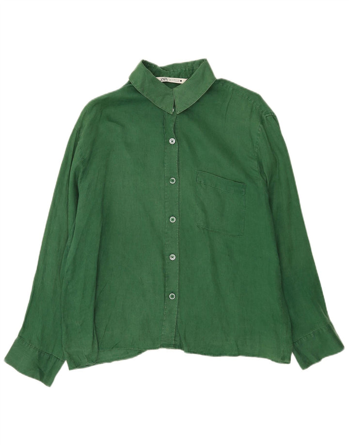 Zara Mujer Camisa Extragrande UK 44 Verde Medio
