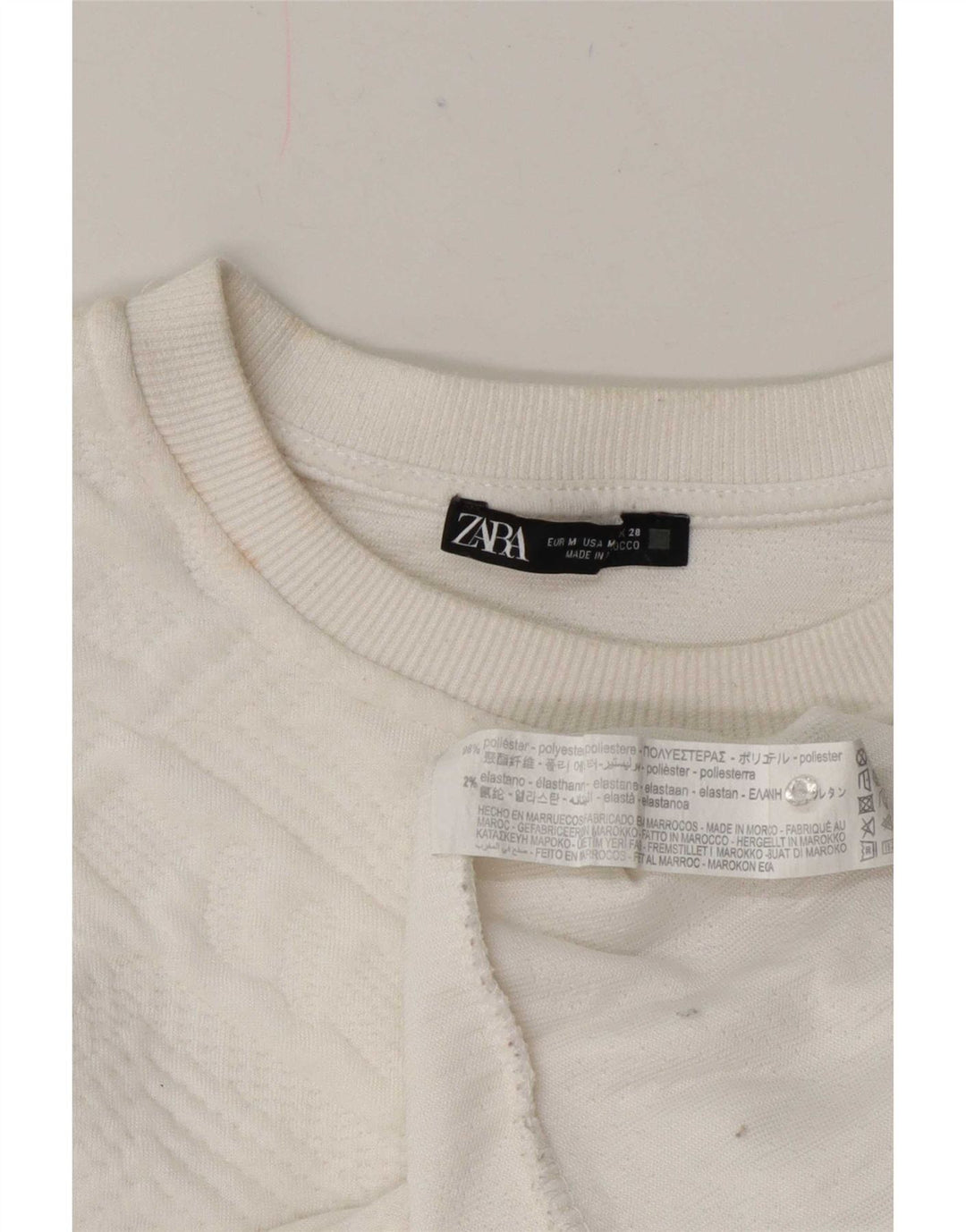 Zara Mujer Relaxed Fit Sudadera Jumper UK 40 Medium Blanco Geométrico