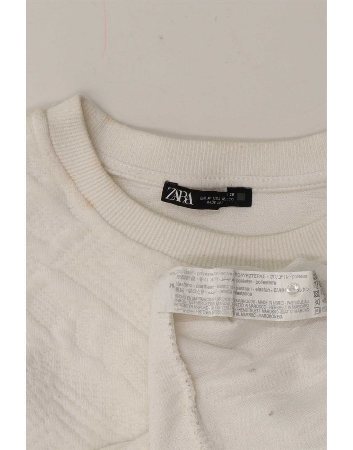 Zara Mujer Relaxed Fit Sudadera Jumper UK 40 Medium Blanco Geométrico