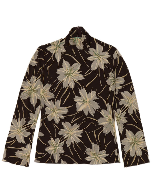 Vintage mujer top manga larga Reino Unido 10 pequeño negro floral