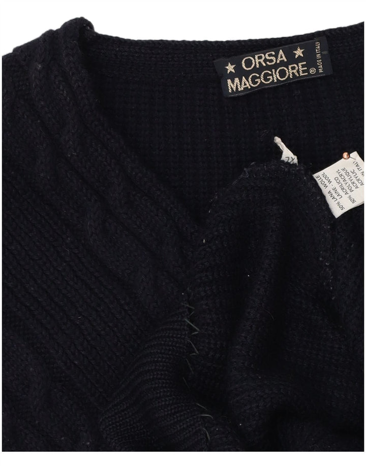 Vintage hombres V-cuello jumper suéter XL azul marino lana