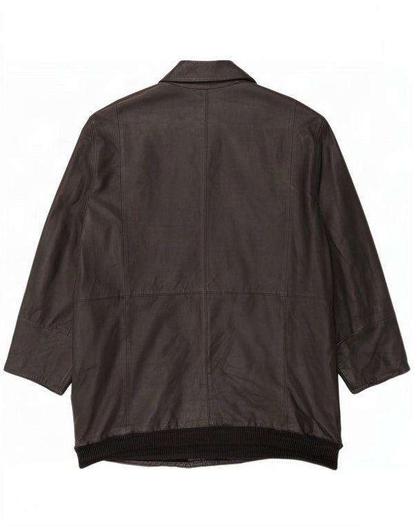 Vintage hombres cuero abrigo Reino Unido 42 XL negro