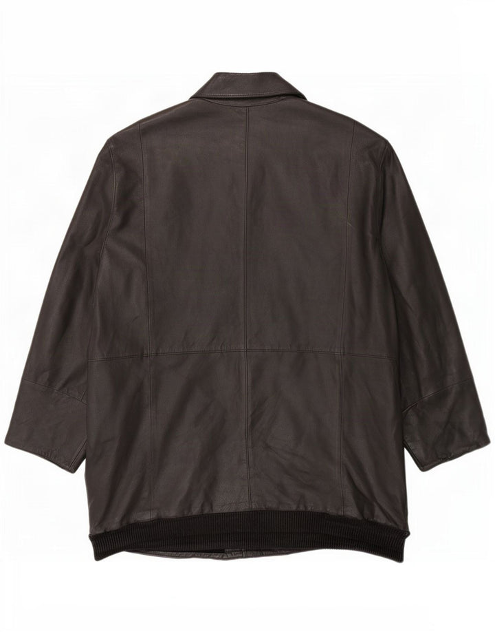 Vintage hombres cuero abrigo Reino Unido 42 XL negro