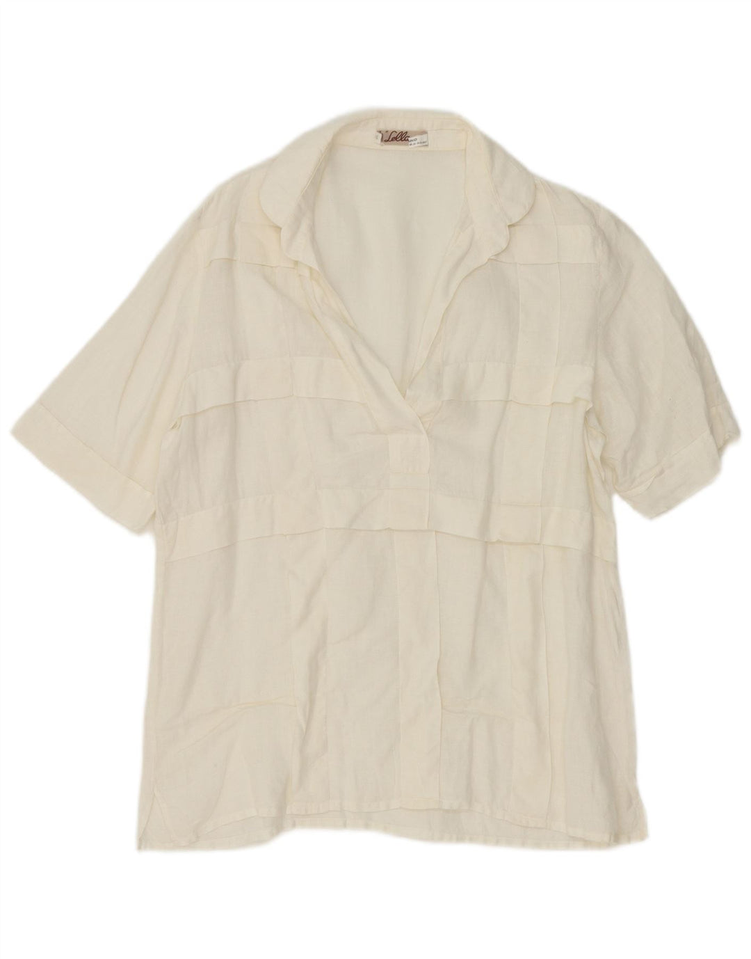 Vintage mujer manga corta pullover camisa IT 44 lino blanco medio