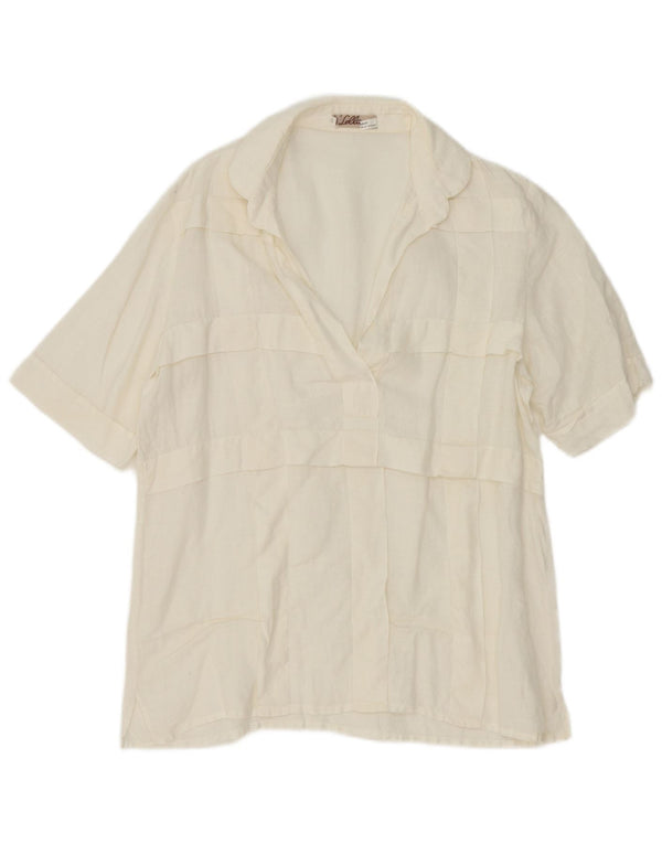 Vintage mujer manga corta pullover camisa IT 44 lino blanco medio