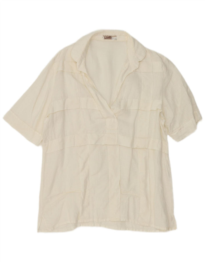 Vintage mujer manga corta pullover camisa IT 44 lino blanco medio