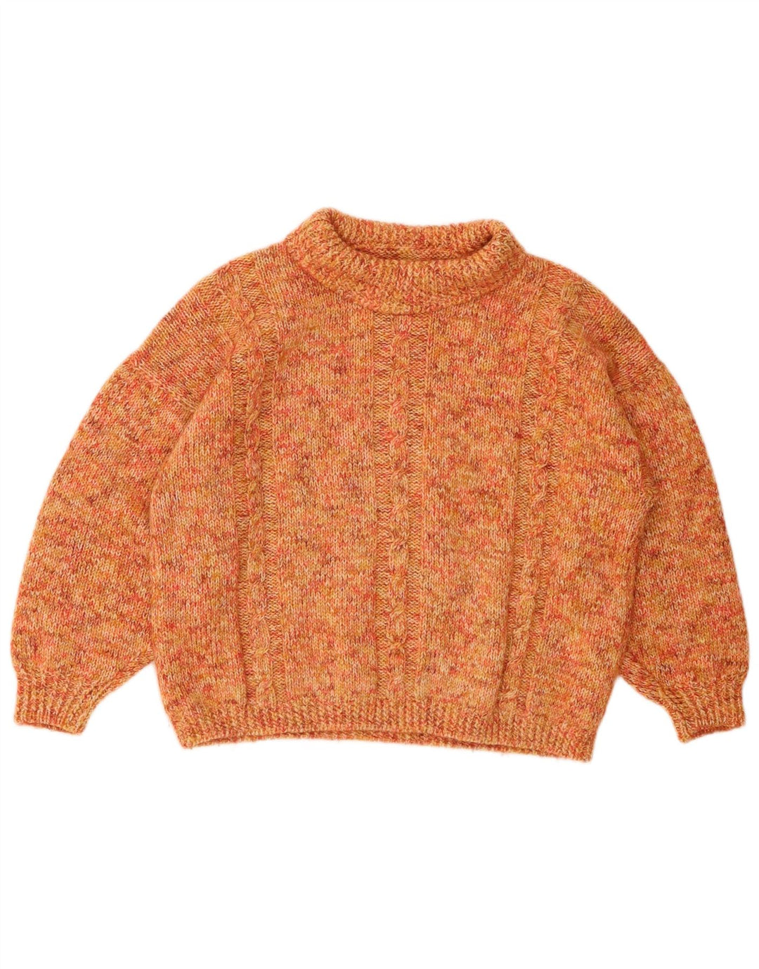 VINTAGE Mujer Crop Roll Neck Jumper Suéter Reino Unido 14 Grande Naranja Flecked