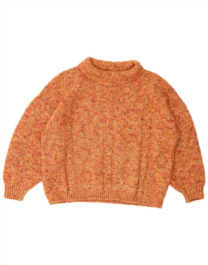 VINTAGE Mujer Crop Roll Neck Jumper Suéter Reino Unido 14 Grande Naranja Flecked