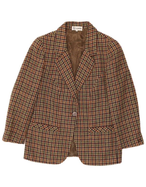 Vintage mujer 1 botón Blazer chaqueta IT 42 lana de pata de gallo marrón medio