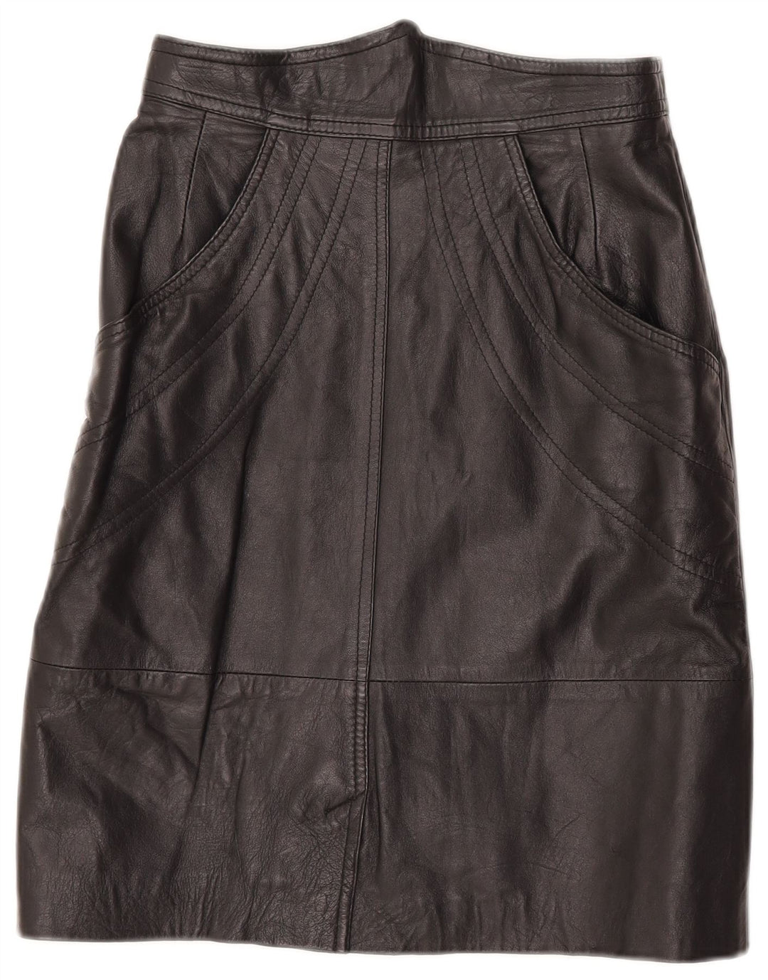 Falda de cuero vintage para mujer IT 42 Mediana W27 Negro