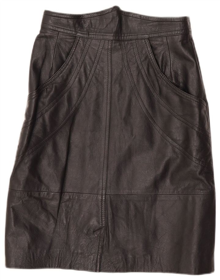 Falda de cuero vintage para mujer IT 42 Mediana W27 Negro