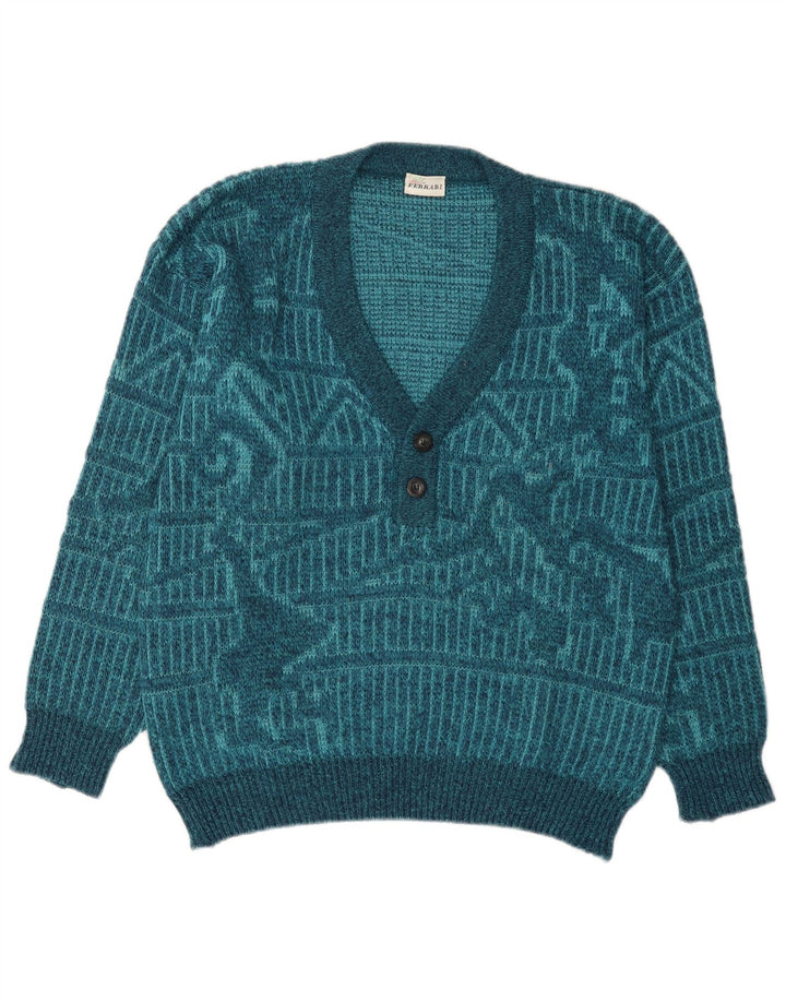 Ferrari Hombre Suéter Con Cuello En V Y Estampado Abstracto Azul Medio Geométrico
