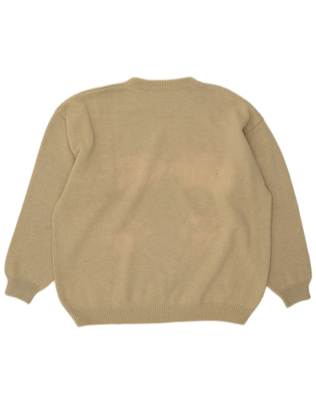 Vintage hombres cuello redondo jersey suéter IT 52 lana beige grande
