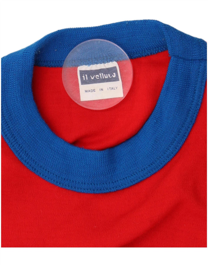 VINTAGE Jersey de cuello redondo para hombre suéter azul medio colorblock acrílico
