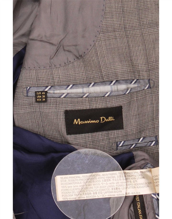 Massimo Dutti Chaqueta Blazer De 2 Botones Para Hombre EU 46 Small Gris Lana Pata De Gallo