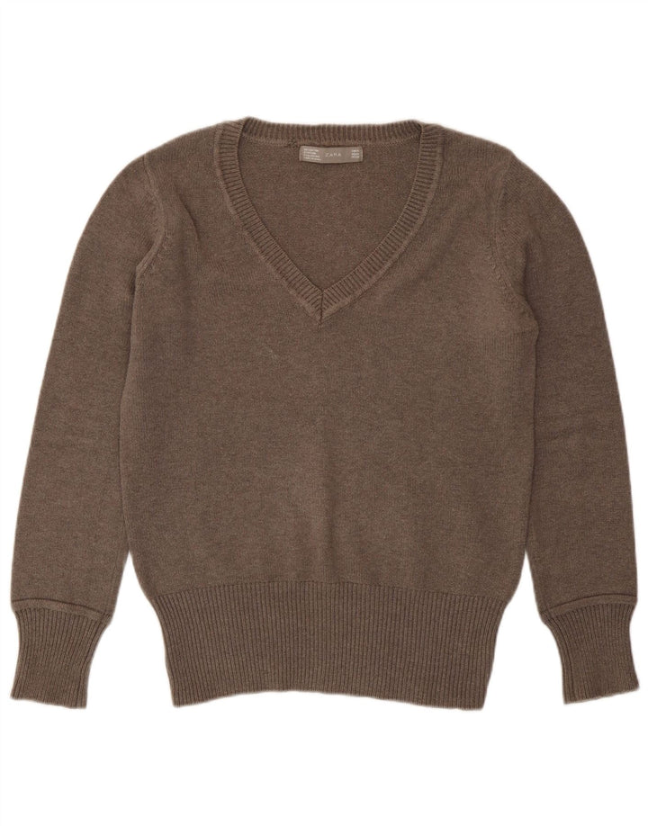 Zara Mujer Jersey con Cuello en V Jersey UK 44 Marrón Medio